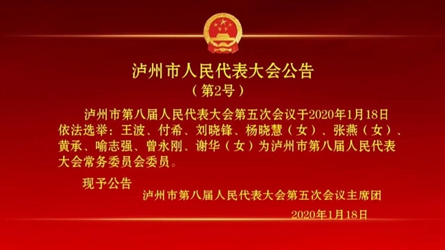 陈景强张季頫当选泸州市人大常委会副主任