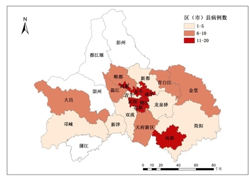 成都市累计确诊病例分布图